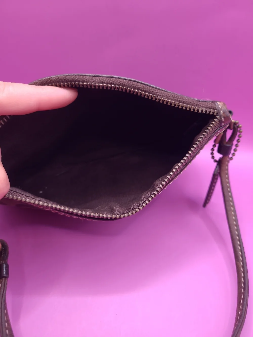 RARE Vintage Coach Soho Signature C Choco Brown Leather Trim Purse Bag Wristlet - Picture 8 of 13